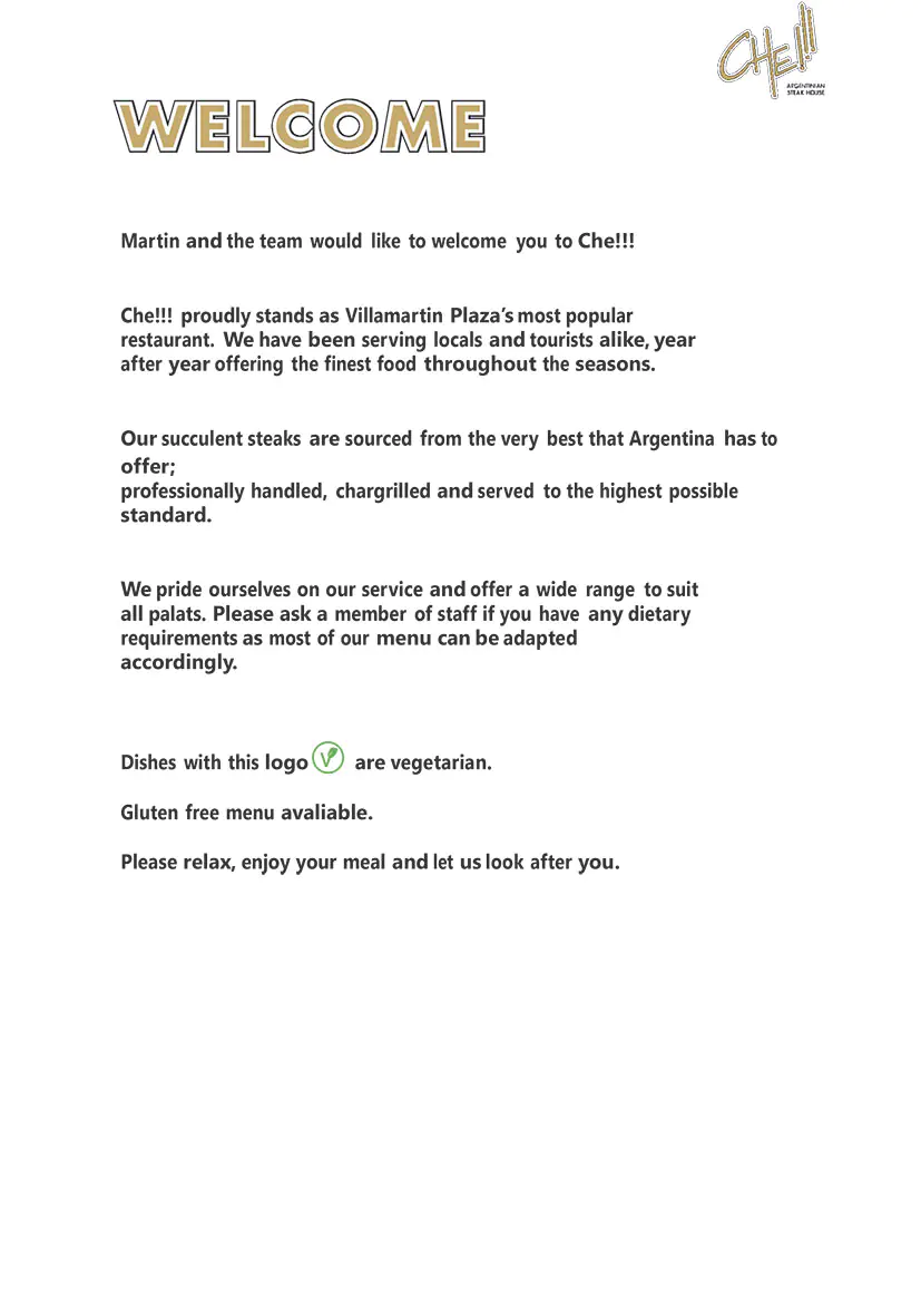 Che Argentinia Grill Restaurant 2026 May Daily Menu 1