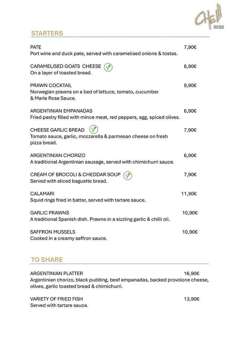 Che Argentinia Grill Restaurant 2026 May Daily Menu 2