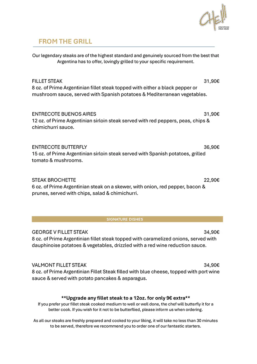 Che Argentinia Grill Restaurant 2026 May Daily Menu 4