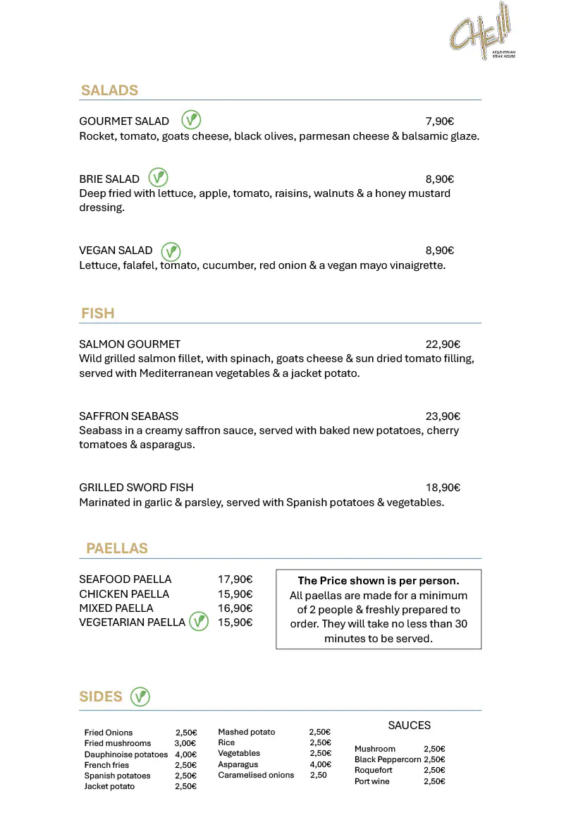 Che Argentinia Grill Restaurant 2025 Daily Menu 3