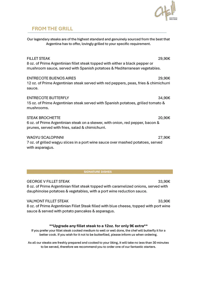 Che Argentinia Grill Restaurant 2025 Daily Menu 4