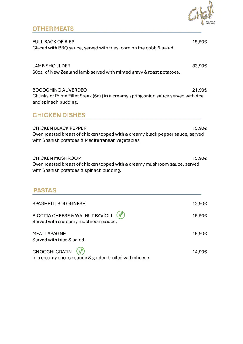 Che Argentinia Grill Restaurant 2025 Daily Menu 5